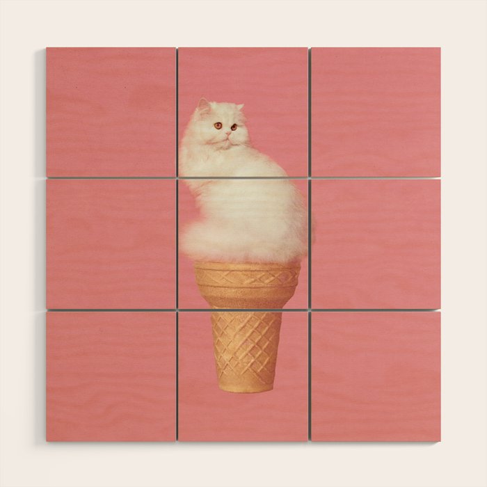 Cat Ice Cream - Pink Wood Wall Art Gallery Image 1