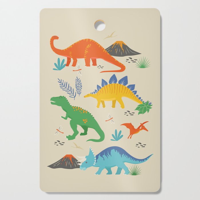 Jurassic Dinosaurs in Primary Colors Cutting Board Gallery Image 1