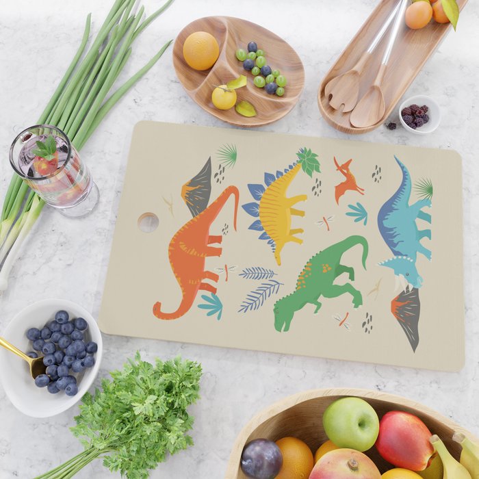 Jurassic Dinosaurs in Primary Colors Cutting Board Gallery Image 2