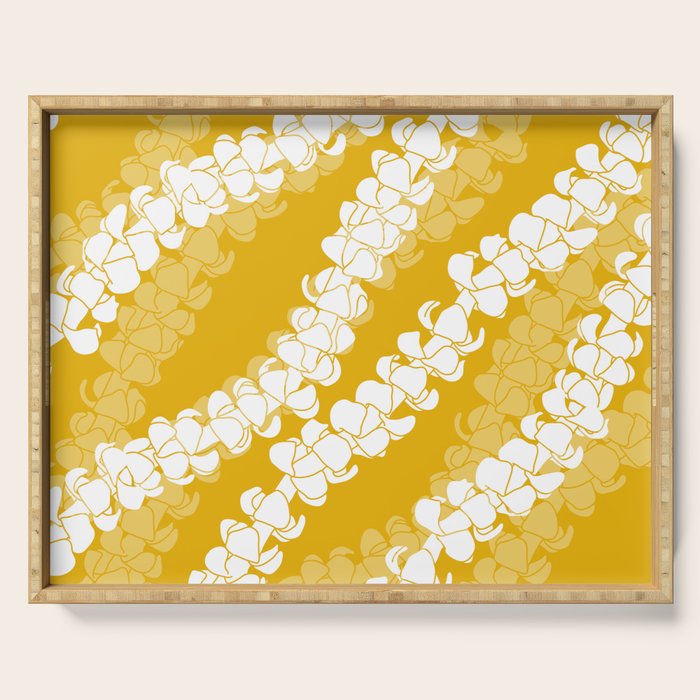 Puakenikeni single leis on Deep yellow Serving Tray Gallery Image 1