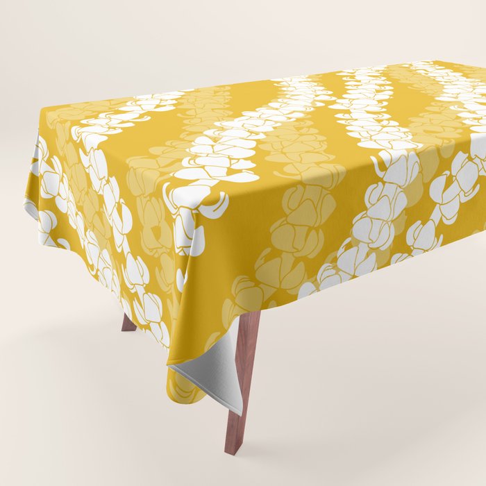 Puakenikeni single leis on Deep yellow Tablecloth Gallery Image 1