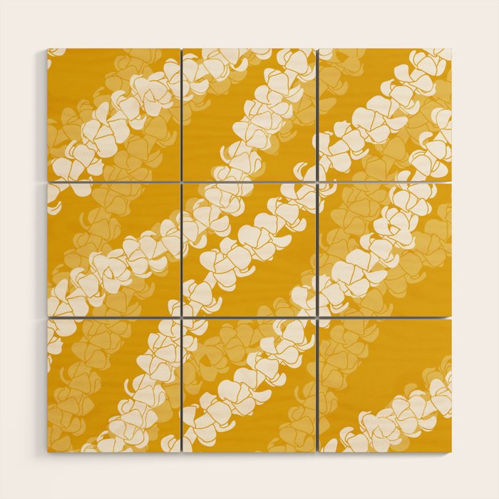 Puakenikeni single leis on Deep yellow Wood Wall Art Gallery Image 1