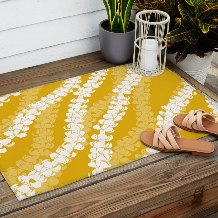 Puakenikeni single leis on Deep yellow Outdoor Rug Gallery Image 2
