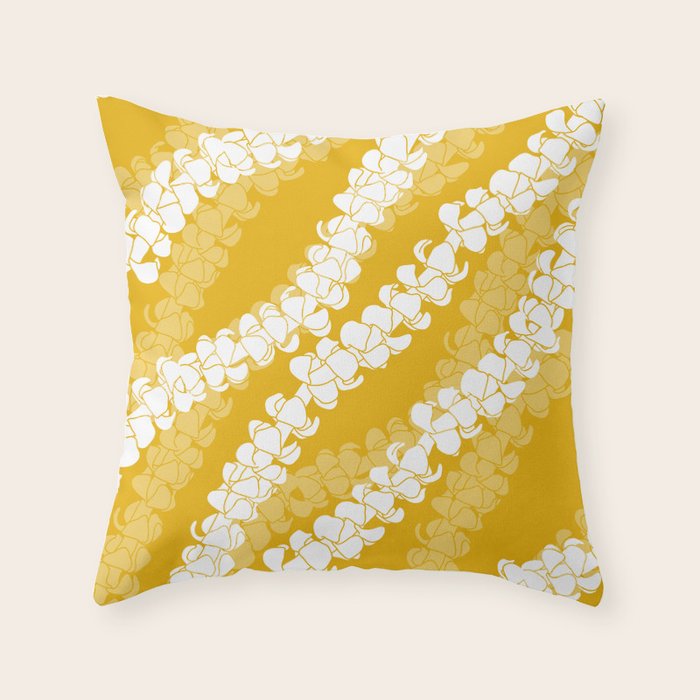 Puakenikeni single leis on Deep yellow Throw Pillow Gallery Image 1