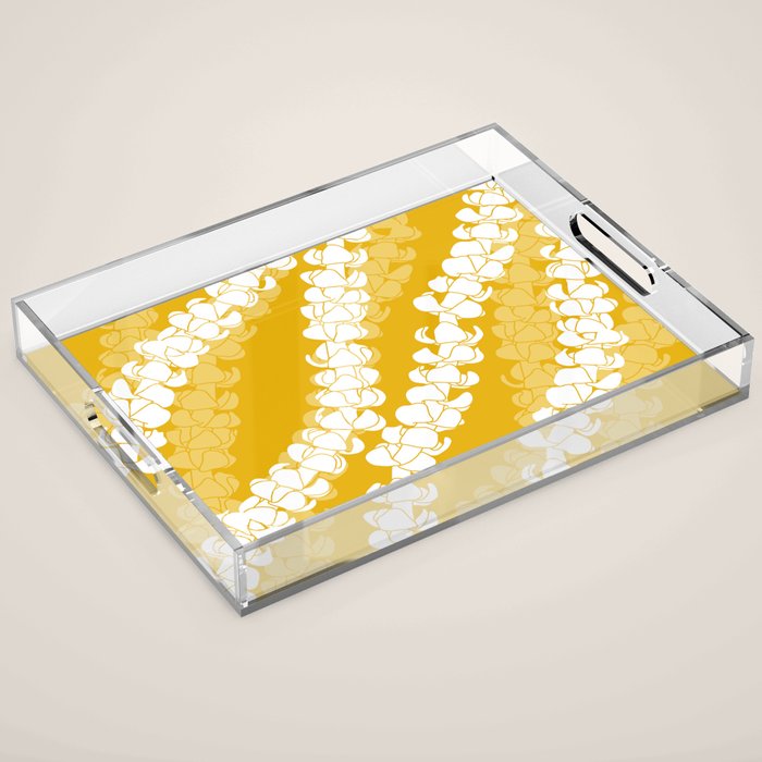 Puakenikeni single leis on Deep yellow Acrylic Tray Gallery Image 1