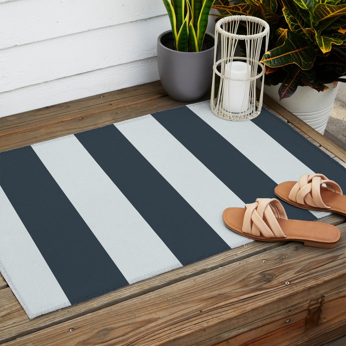 Nautical Deep Blue Stripes - Cozy Heirloom Outdoor Rug Gallery Image 2