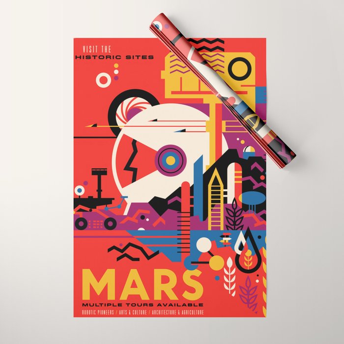NASA Retro Space Travel Poster #9 Mars Wrapping Paper Gallery Image 1