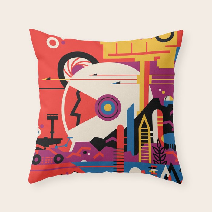 NASA Retro Space Travel Poster #9 Mars Throw Pillow Gallery Image 1