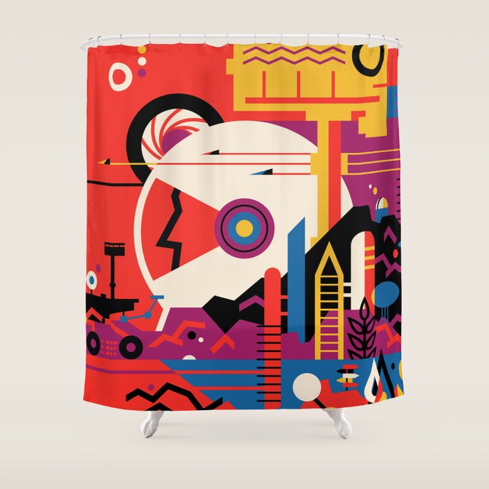 NASA Retro Space Travel Poster #9 Mars Shower Curtain Gallery Image 1