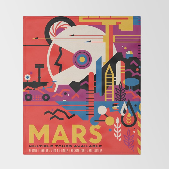 NASA Retro Space Travel Poster #9 Mars Throw Blanket Gallery Image 2