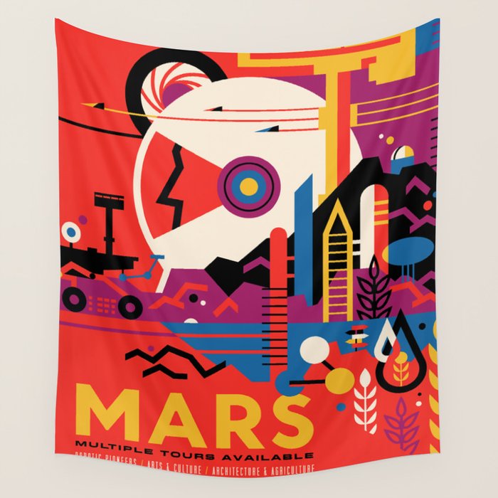 NASA Retro Space Travel Poster #9 Mars Wall Tapestry Gallery Image 4