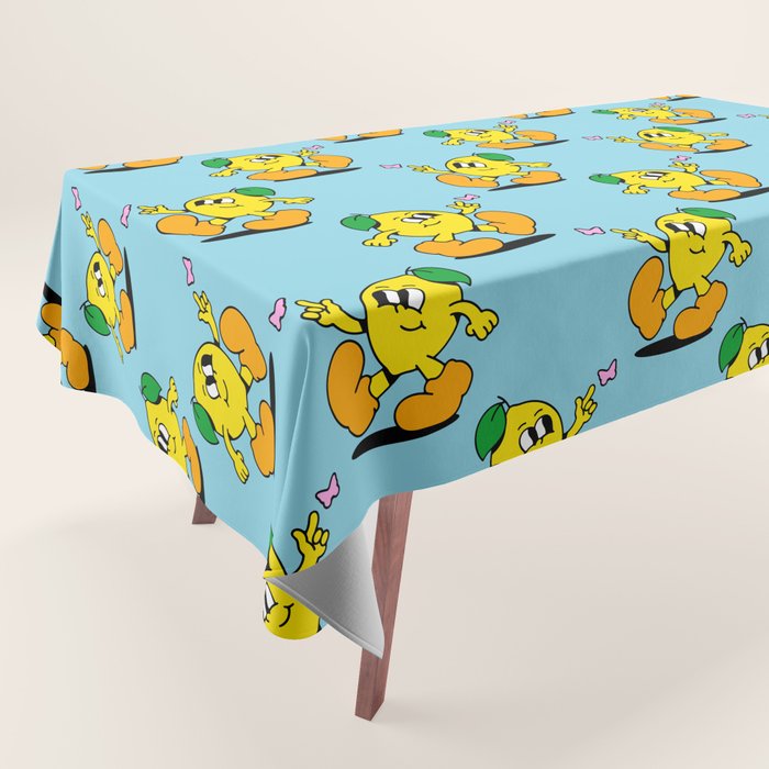 Funny retro lemon cartoon character pattern Tablecloth Gallery Image 1