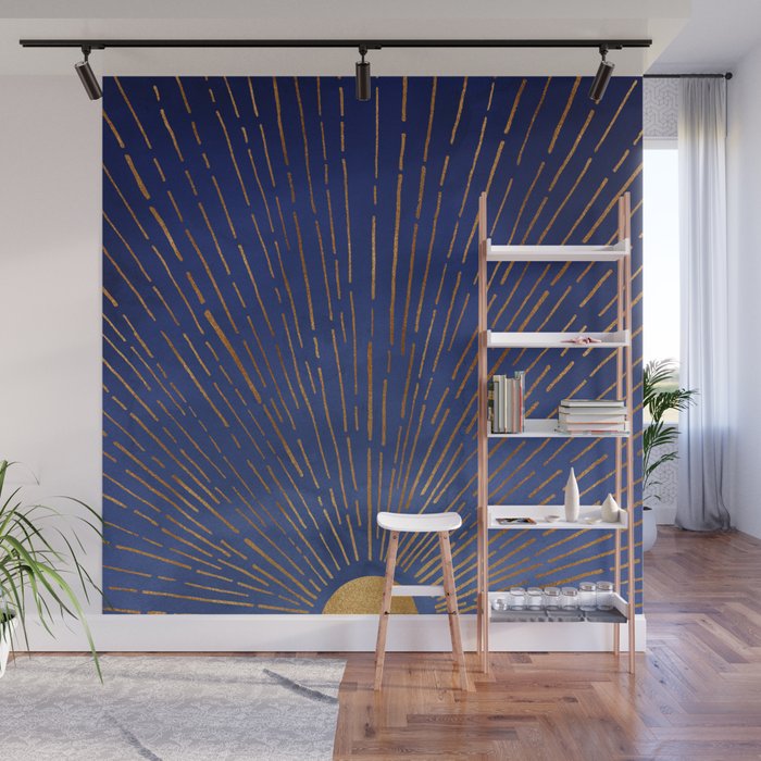 Twilight Blue and Metallic Gold Sunrise Wall Mural Gallery Image 1