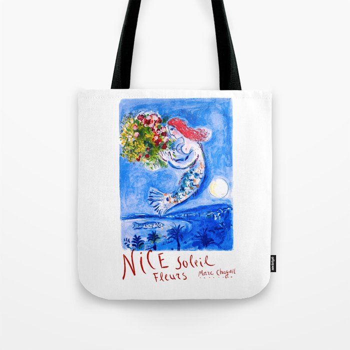 1962 FRANCE Marc Chagall Nice Soleil Fleurs Travel Poster Tote Bag Gallery Image 1