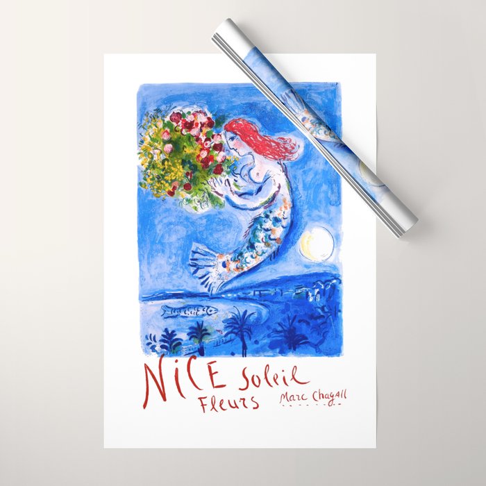 1962 FRANCE Marc Chagall Nice Soleil Fleurs Travel Poster Wrapping Paper Gallery Image 1