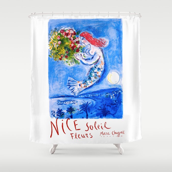 1962 FRANCE Marc Chagall Nice Soleil Fleurs Travel Poster Shower Curtain Gallery Image 1