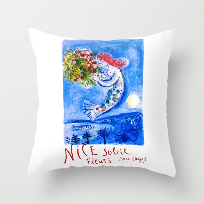 1962 FRANCE Marc Chagall Nice Soleil Fleurs Travel Poster Throw Pillow Gallery Image 1