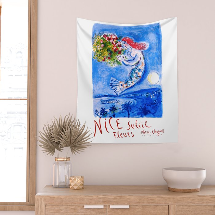 1962 FRANCE Marc Chagall Nice Soleil Fleurs Travel Poster Wall Tapestry Gallery Image 2