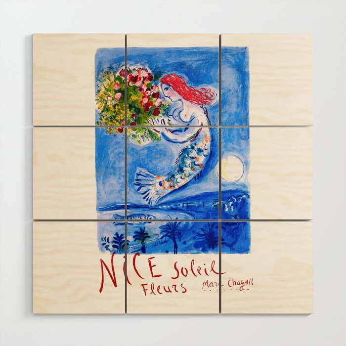 1962 FRANCE Marc Chagall Nice Soleil Fleurs Travel Poster Wood Wall Art Gallery Image 1