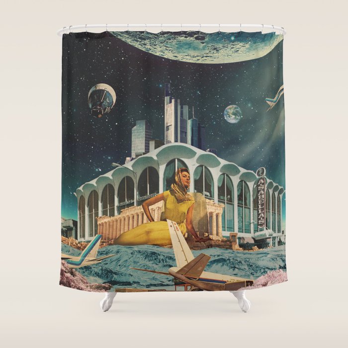 a Postcard from year 2345 Shower Curtain Gallery Image 1
