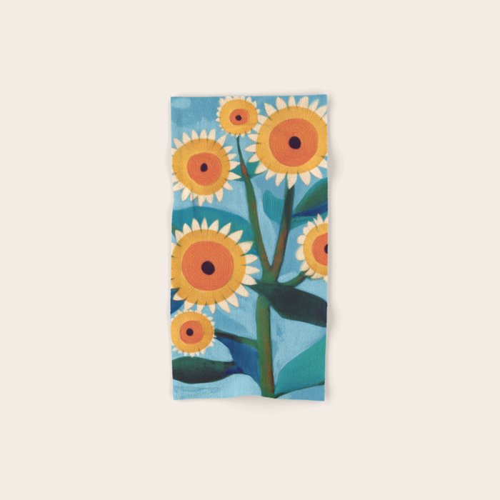 Sunflower Study in Sunny Yellow and Burnt Orange Bath Towel Gallery Image 1