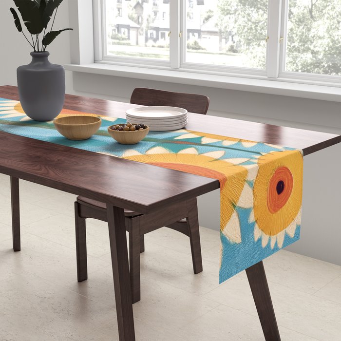 Sunflower Study in Sunny Yellow and Burnt Orange Table Runner Gallery Image 2