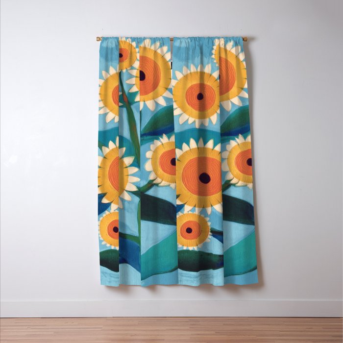 Sunflower Study in Sunny Yellow and Burnt Orange Window Curtain Gallery Image 3
