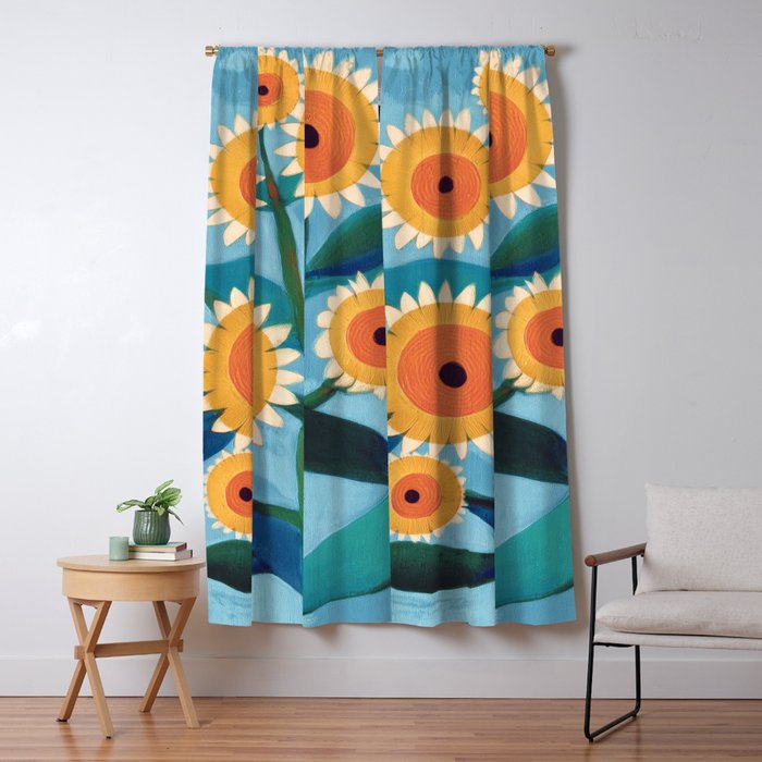 Sunflower Study in Sunny Yellow and Burnt Orange Window Curtain Gallery Image 5