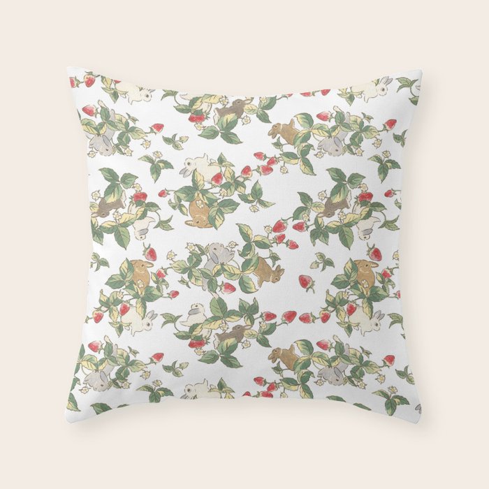 Strawberry fields bunnies Throw Pillow Gallery Image 6