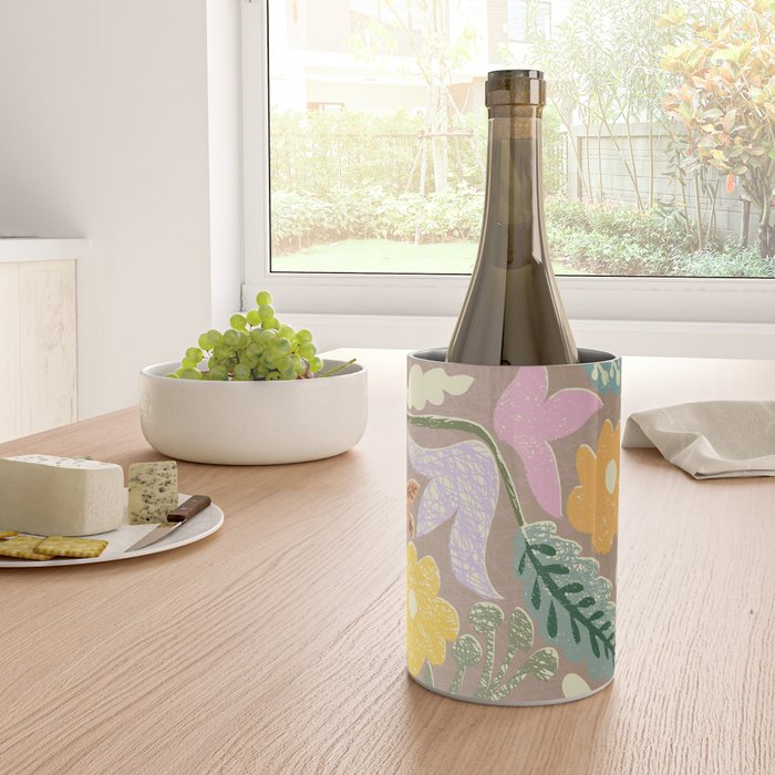 Block print summer meadow earthy tones Wine Chiller Gallery Image 4