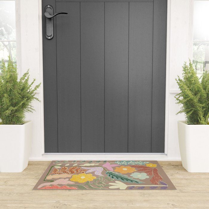 Block print summer meadow earthy tones Welcome Mat Gallery Image 3