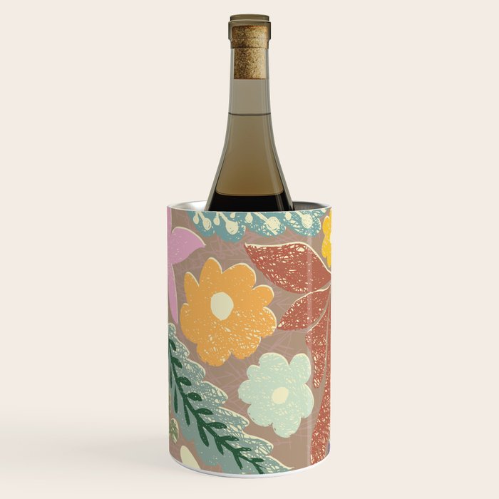Block print summer meadow earthy tones Wine Chiller Gallery Image 3