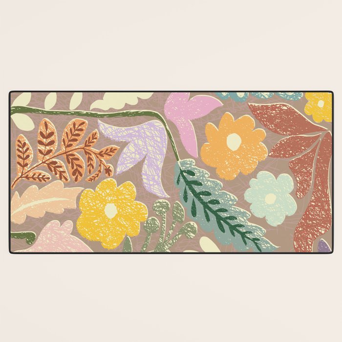 Block print summer meadow earthy tones Desk Mat Gallery Image 3