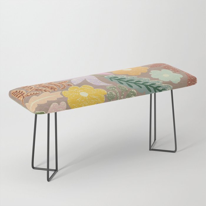 Block print summer meadow earthy tones Bench Gallery Image 1