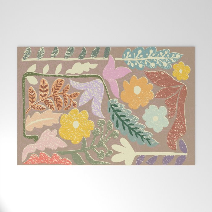 Block print summer meadow earthy tones Welcome Mat Gallery Image 1