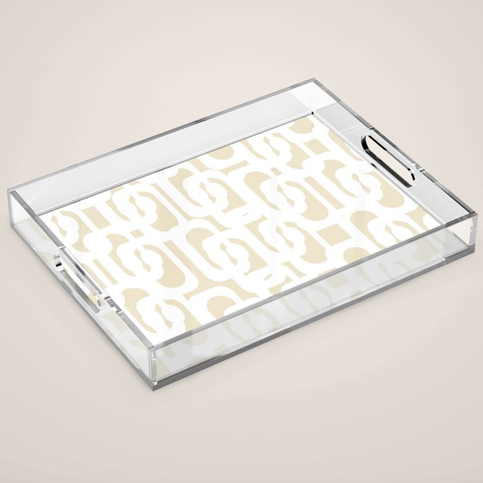 Mid Century Modern Loop Pattern in Neutral Beige and White Acrylic Tray Gallery Image 1