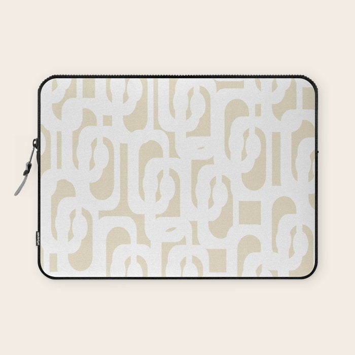 Mid Century Modern Loop Pattern in Neutral Beige and White Laptop Sleeve Gallery Image 1