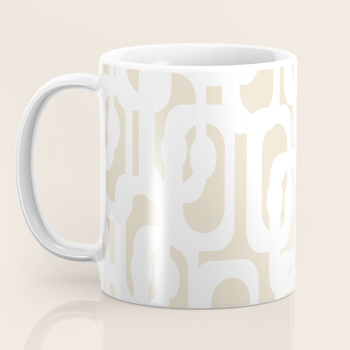 Mid Century Modern Loop Pattern in Neutral Beige and White Coffee Mug Gallery Image 3