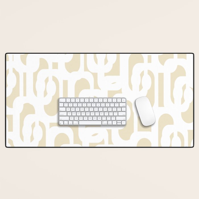 Mid Century Modern Loop Pattern in Neutral Beige and White Desk Mat Gallery Image 1