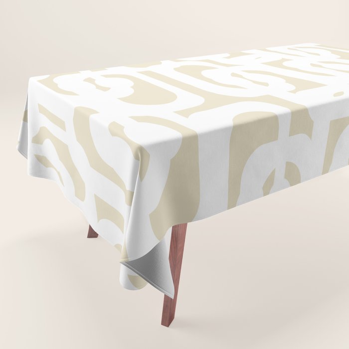 Mid Century Modern Loop Pattern in Neutral Beige and White Tablecloth Gallery Image 1