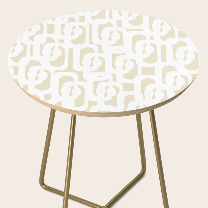Mid Century Modern Loop Pattern in Neutral Beige and White Side Table Gallery Image 2
