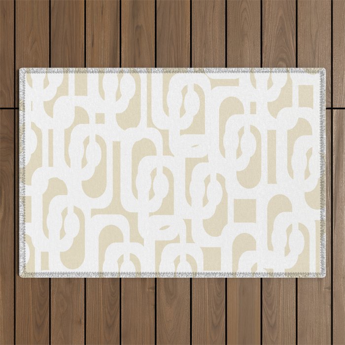 Mid Century Modern Loop Pattern in Neutral Beige and White Outdoor Rug Gallery Image 1