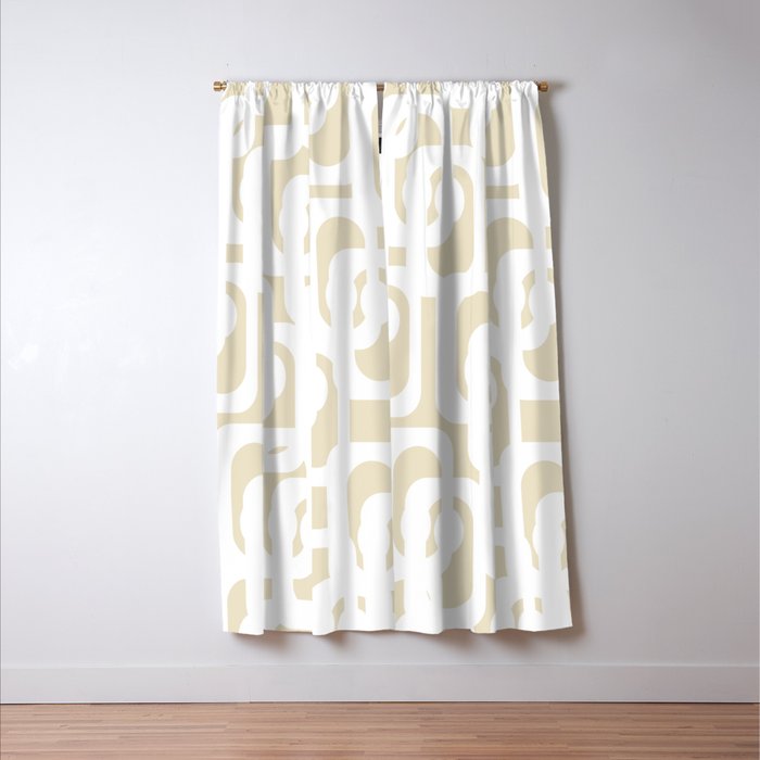 Mid Century Modern Loop Pattern in Neutral Beige and White Window Curtain Gallery Image 3