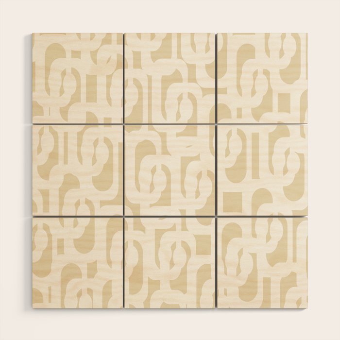 Mid Century Modern Loop Pattern in Neutral Beige and White Wood Wall Art Gallery Image 1