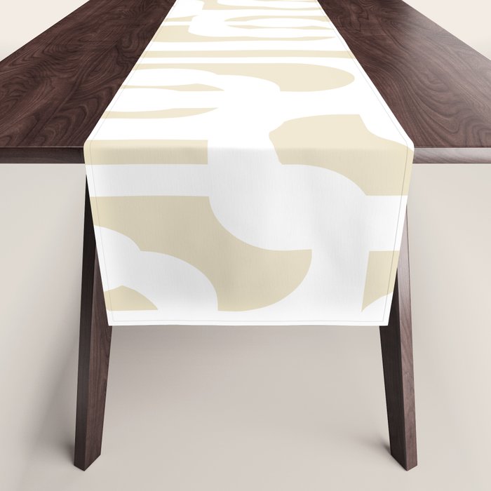 Mid Century Modern Loop Pattern in Neutral Beige and White Table Runner Gallery Image 1