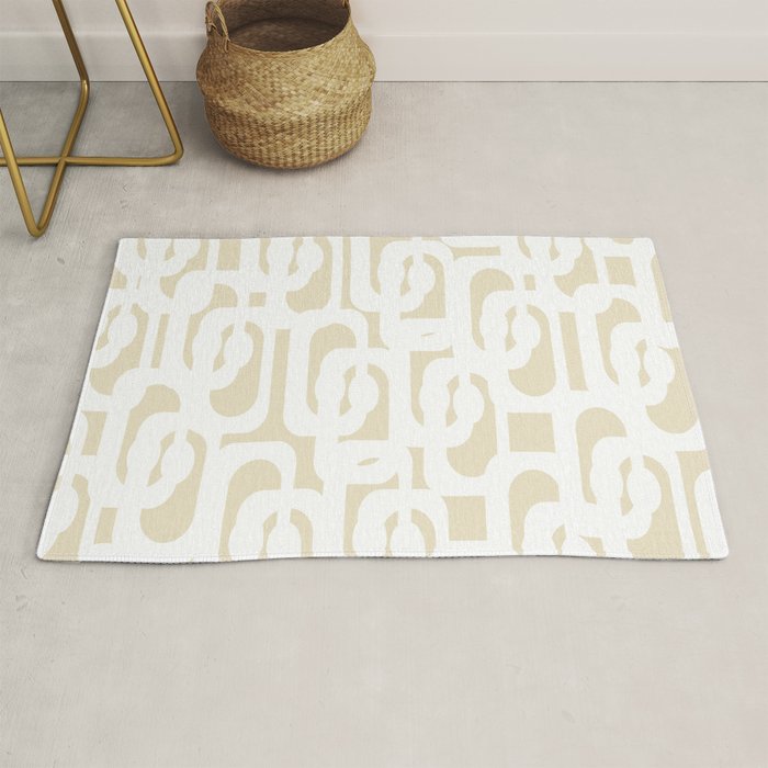 Mid Century Modern Loop Pattern in Neutral Beige and White Rug Gallery Image 1