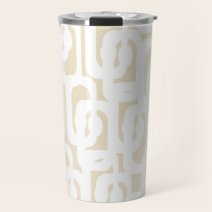 Mid Century Modern Loop Pattern in Neutral Beige and White Travel Mug Gallery Image 1
