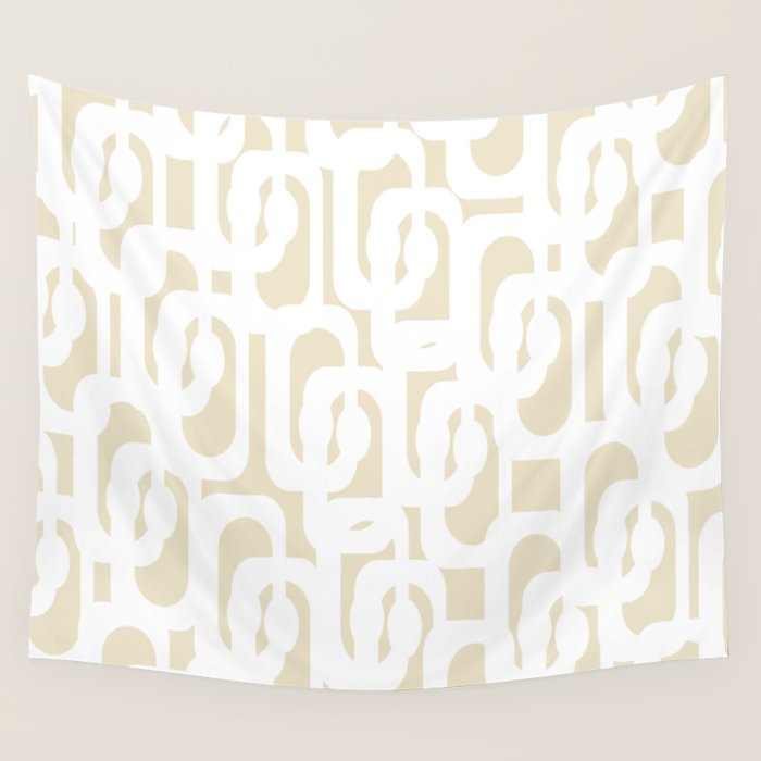 Mid Century Modern Loop Pattern in Neutral Beige and White Wall Tapestry Gallery Image 1