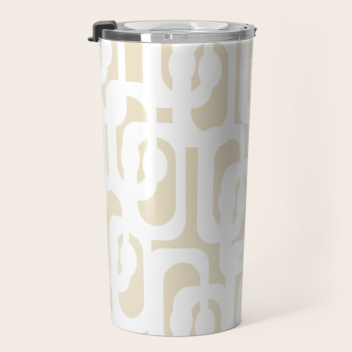 Mid Century Modern Loop Pattern in Neutral Beige and White Travel Mug Gallery Image 3