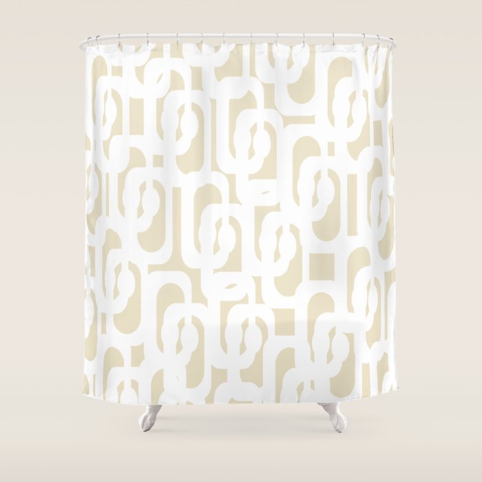 Mid Century Modern Loop Pattern in Neutral Beige and White Shower Curtain Gallery Image 1